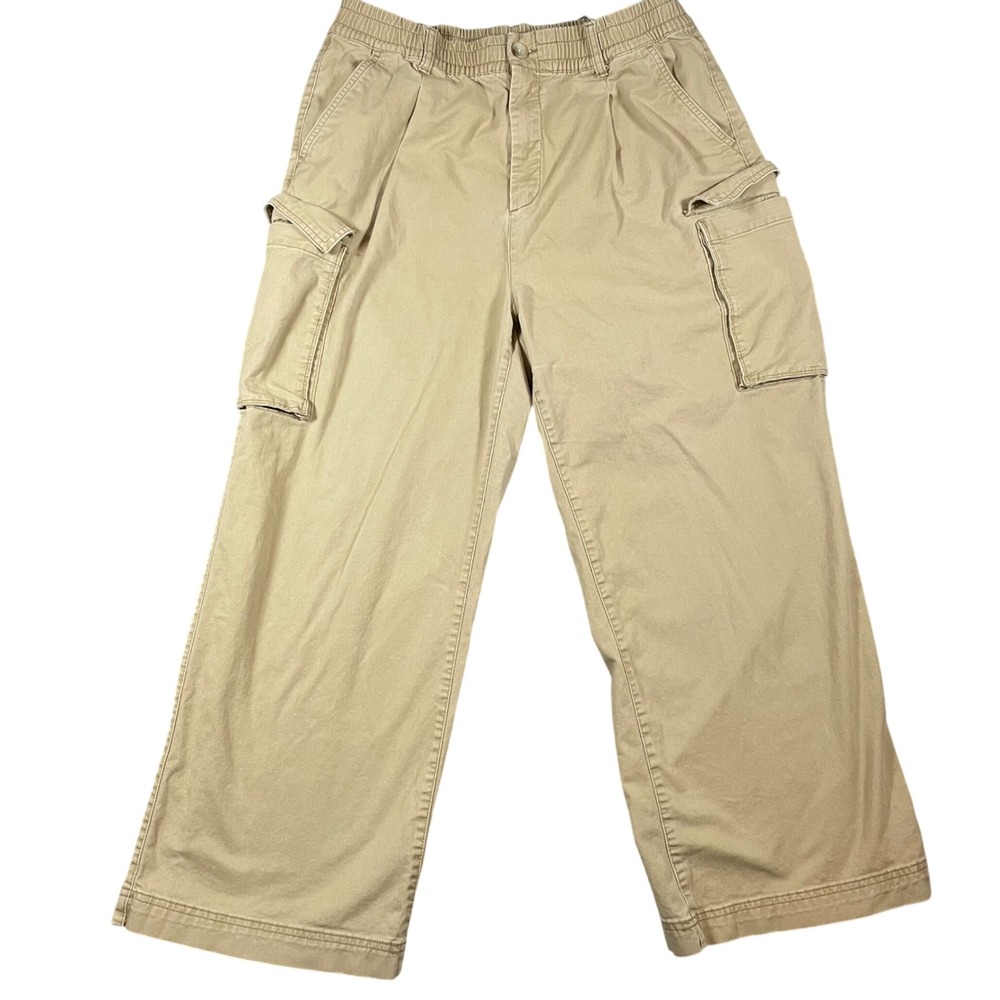 Old Navy Womens High Rise Pull On Wide Leg Cargo Pants Teakwood Khaki Size Large